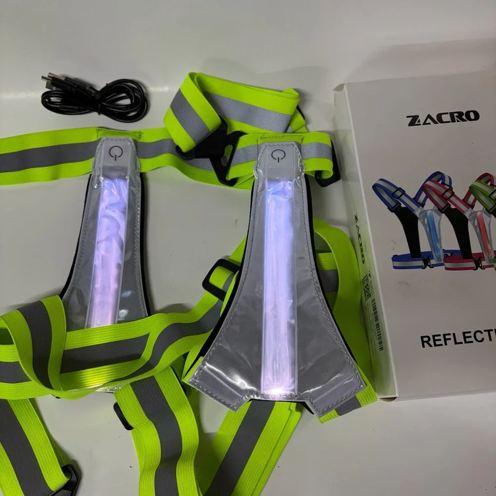 New Zacro Reflective Vest LED 5 Colors Waterproof Neon Green Charging Cable